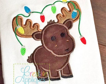 Älg med julbelysningsapplikation Maskinbroderidesign 4 storlekar, älgapplikation, applikation älg, jul älgapplikation