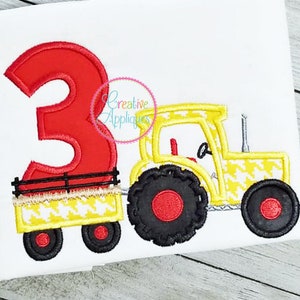 Birthday Tractor 3 Applique Digital Machine Embroidery Design 5 Sizes, third birthday tractor applique, birthday tractor embroidery