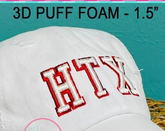 3D Puff Foam Varsity 2 Color Embroidery Font Machine Embroidery design, 1.5 inch, puff embroidery font, foam embroidery font, 2 color font