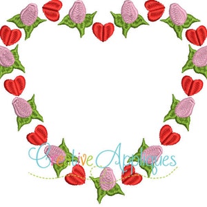 Heart Roses Frame Digital Machine Embroidery Design 5 sizes, heart embroidery, valentine heart roses frame embroidery