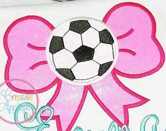 Soccer Bow Digital Machine Embroidery Applique Design 4 Sizes