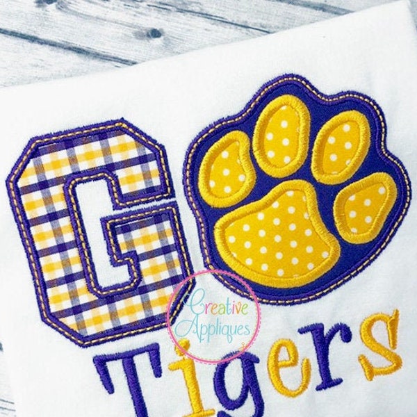GO Paw Applique Digital Machine Embroidery Design 4 Sizes, football applique, go team applique, tiger applique