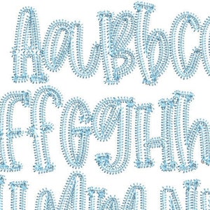7 Sizes Zigzag Stitch Farmhouse Lemonade Applique Embroidery Alphabet Font Digital Machine Embroidery, A to Z, upper and lower case letters