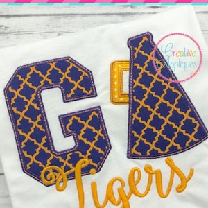 Go Megaphone Cheer Applique Digital Machine Embroidery Design 5 Sizes, megaphone applique, cheer megaphone applique