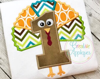 1st Thanksgiving Turkey Digital Machine Embroidery Applique Design 4 Size, 1st thanksgiving applique, first thanksgiving applique