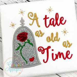 A Tale as old as Time Rose Princess Applique Machine Embroidery Design 4 Sizes, princess belle, beauty princess, rose dome applique