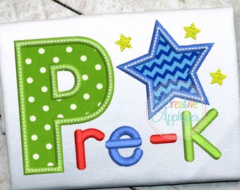 Pre-K Star Pre-kindergarten Digital Machine Embroidery Applique Design 4 sizes