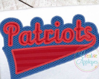 Patrioten digitale Maschine Stickerei Applikation Design 6 Größen, Patrioten Maskottchen, Patrioten Wort, Patrioten Team, Patrioten Name, Patriots Fußball
