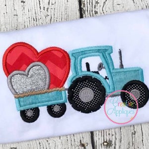 Tractor Hearts Applique Digital Machine Embroidery Design 5 Sizes, tractor applique, tractor applique, tractor embroidery