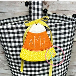 Candy Corn Tag In The Hoop Tag Machine Embroidery Design 4 Sizes, luggage tag, backpack tag, in the hoop machine embroidery tag, halloween