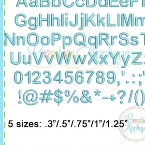 5 SIZES!!! Basic Embroidery Alphabet Font Digital Machine Embroidery 5 sizes, A thru Z, numbers, 19 punctuation symbols, includes BX format