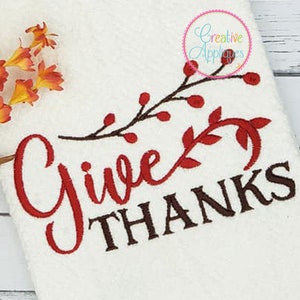 Give Thanks Digital Machine Embroidery Design 4 Sizes, thanksgiving embroidery