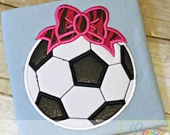 Soccer Ball Bow Digital Machine Embroidery Applique Design 4 Sizes
