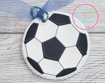 Soccer ball Tag In the Hoop Embroidery Design 4 Sizes, bag tag, in the hoop tag design, in the hoop bag tag embroidery, backpack tag