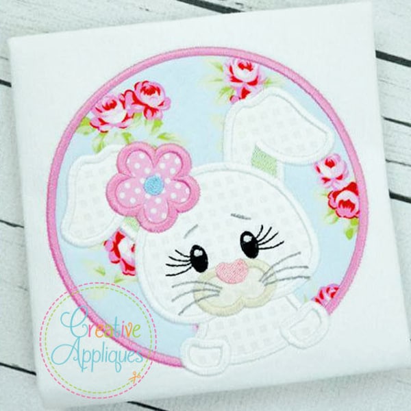 Girl Rabbit Digital Machine Embroidery Applique Design 4 SIZES, rabbit applique, rabbit embroidery, rabbit circle applique