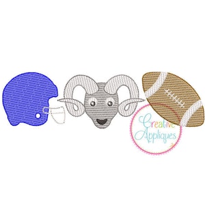 Sketch Stitch Ram Football Digital Machine Embroidery Design 5 Sizes, football embroidery, ram embroidery, helmet embroidery