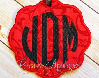 Scallop Tag label Ornament In the Hoop Applique Machine Embroidery Design 5 Sizes