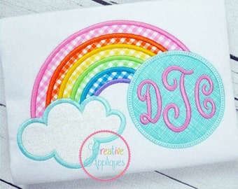 Monogram Rainbow Clouds Digital Machine Embroidery Applique Design 5 SIZES, rainbow applique, rainbow embroidery, cloud applique embroidery