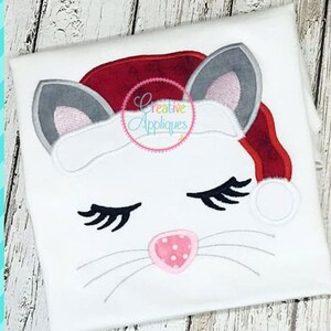 Santa Cat Digital Machine Embroidery Applique Design 4 Sizes, cat applique, kitty applique, cat embroidery, cat face applique