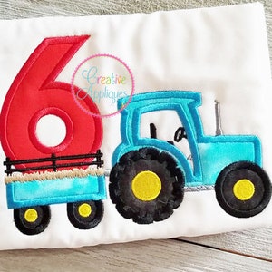 Birthday Tractor 6 Applique Digital Machine Embroidery Design 5 Sizes, sixth birthday tractor applique, birthday tractor embroidery