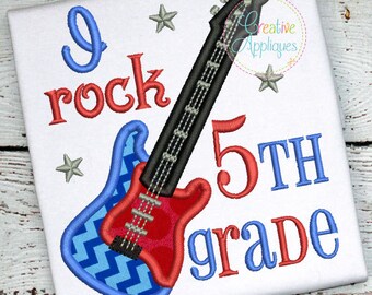 I Rock 5th Fifth Grade Digital Machine Embroidery Applique Design 4 sizes