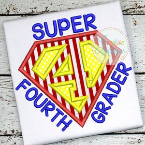Super 4th Fourth Grade Grader Digital Machine Embroidery Applique Design 4 sizes