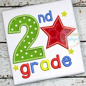 2nd Second Grade Star Digital Machine Embroidery Applique Design 4 sizes