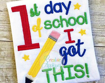 1st Day of School Digital Machine Embroidery Applique Design 4 sizes