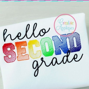 Hello Second Grade Digital Machine Embroidery Design 8 sizes, Sketch Stitch embroidery, 2nd grade embroidery, hello school embroidery