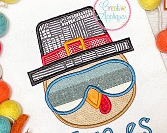 Turkey Digital Machine Embroidery Design 4 Sizes, turkey applique, applique turkey, turkey applique, turkey pilgrim glasses applique