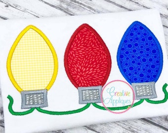 Luces de Navidad Trío Applique Máquina Bordado Diseño 5 Tamaños, luces de Navidad applique, marco monograma