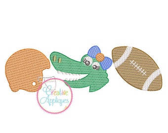 Sketch Stitch Girl Alligator Football Digital Machine Embroidery Design 5 Sizes, football embroidery, alligator embroidery, helmet