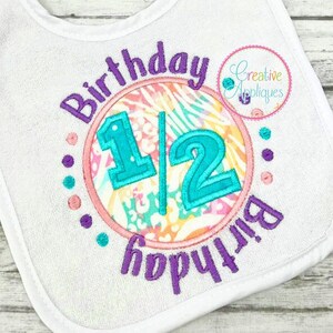 1/2 Anniversaire Applique Digital Machine Broderie Design 4 Tailles, broderie d’anniversaire, broderie demi-anniversaire, broderie 1/2 anniversaire