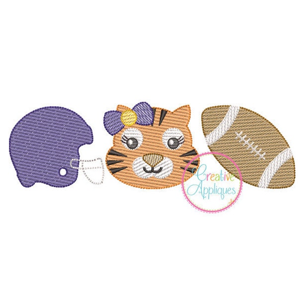 Sketch Stitch Tiger Girl Football Digital Machine Embroidery Design 5 Sizes, football embroidery, tiger embroidery, helmet embroidery