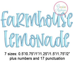 7 Sizes Farmhouse Lemonade Embroidery Alphabet Font Digital Machine Embroidery, A to Z, numbers, symbols, punctuation image 1