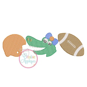 Sketch Stitch Girl Alligator Football Digital Machine Embroidery Design 5 Sizes, football embroidery, alligator embroidery, helmet