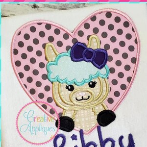 Girl Llama Heart Digital Machine Embroidery Applique Design 4 SIZES, llama applique, llama embroidery, llama applique, llama embroidery