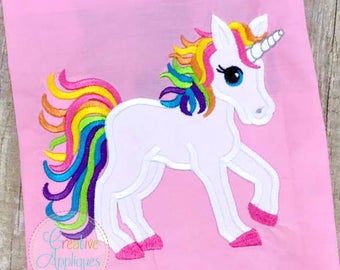 Rainbow Unicorn Digital Machine Embroidery Applique Design 4 sizes, unicorn applique, rainbow pony applique, rainbow unicorn applique