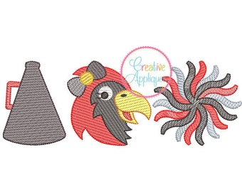 Sketch Stitch Girl Falcon Cardinal Seahawk Cheer Megaphone Digital Machine Embroidery Design 5 Sizes, cheer embroidery, megaphone embroidery
