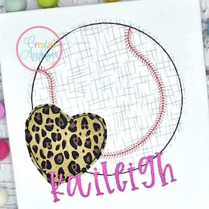 Bean Stitch Baseball Softball Heart Digital Machine Embroidery Design 4 Sizes, baseball embroidery, baseball applique