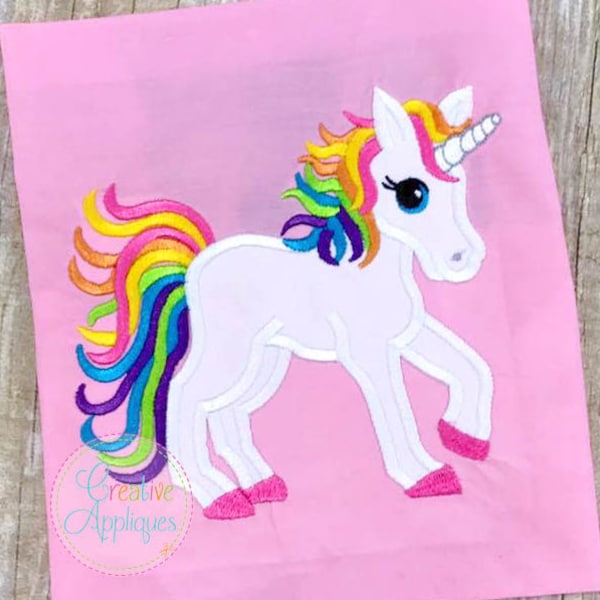 Rainbow Unicorn Digital Machine Embroidery Applique Design 4 tamaños, unicorn applique, rainbow pony applique, rainbow unicorn applique