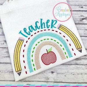 Teacher Rainbow Machine Embroidery Design 5 Sizes, teacher embroidery, rainbow embroidery, pencil embroidery, pencil rainbow embroidery