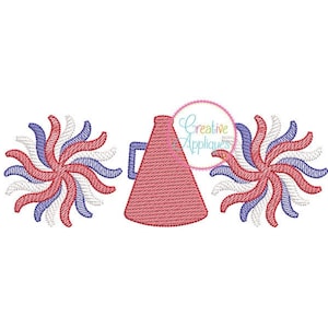 Sketch Stitch Girl Cheer Megaphone Digital Machine Embroidery Design 5 Sizes, cheer embroidery, megaphone embroidery, pom pom embroidery