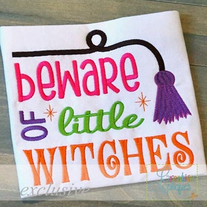 Beware of Little Witches Digital Machine Embroidery Design 4 sizes, beware of witches embroidery, witch embroidery, witch broom embroidery