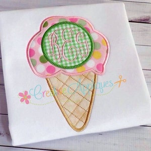 Ice Cream Cone Monogramm Maschinenkonstruktion Stickerei Applique