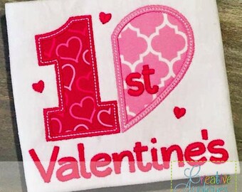 1st First Valentine's Digital Machine Embroidery Applique Design 4 Sizes