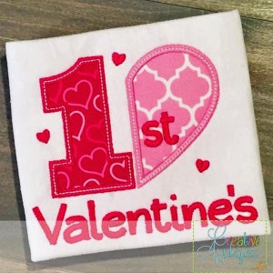 1st First Valentine's Digital Machine Embroidery Applique Design 4 Sizes