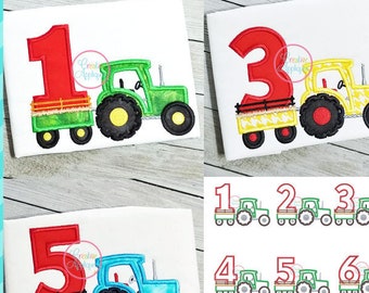 Geburtstag Traktor Set Applikation Digital Maschine Stickerei Design 5 Größen, Geburtstag-Traktor-Applikation, Geburtstag Traktor Stickerei