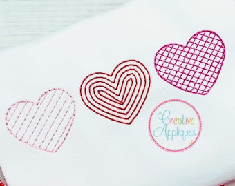 Stitch 3 Hearts Trio Valentine Embroidery Design 5 Sizes, machine embroidery, valentine applique, embroidery hearts