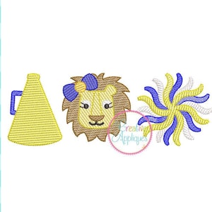 Sketch Stitch Girl Lion Cheer Megaphone Digital Machine Embroidery Design 5 Sizes, cheer embroidery, megaphone embroidery, lions embroidery